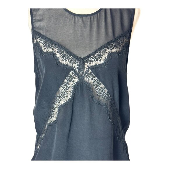 Sandro Shirt Women Small Black Sheer Bodice Lace Detail Top Whimsigoth Gothic - Picture 5 of 7